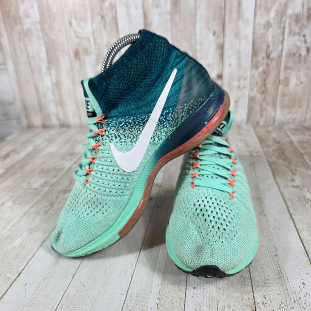 Nike Zoom All Out Flyknit Women Running Shoes‎ Teal Orange Sz 7.5
